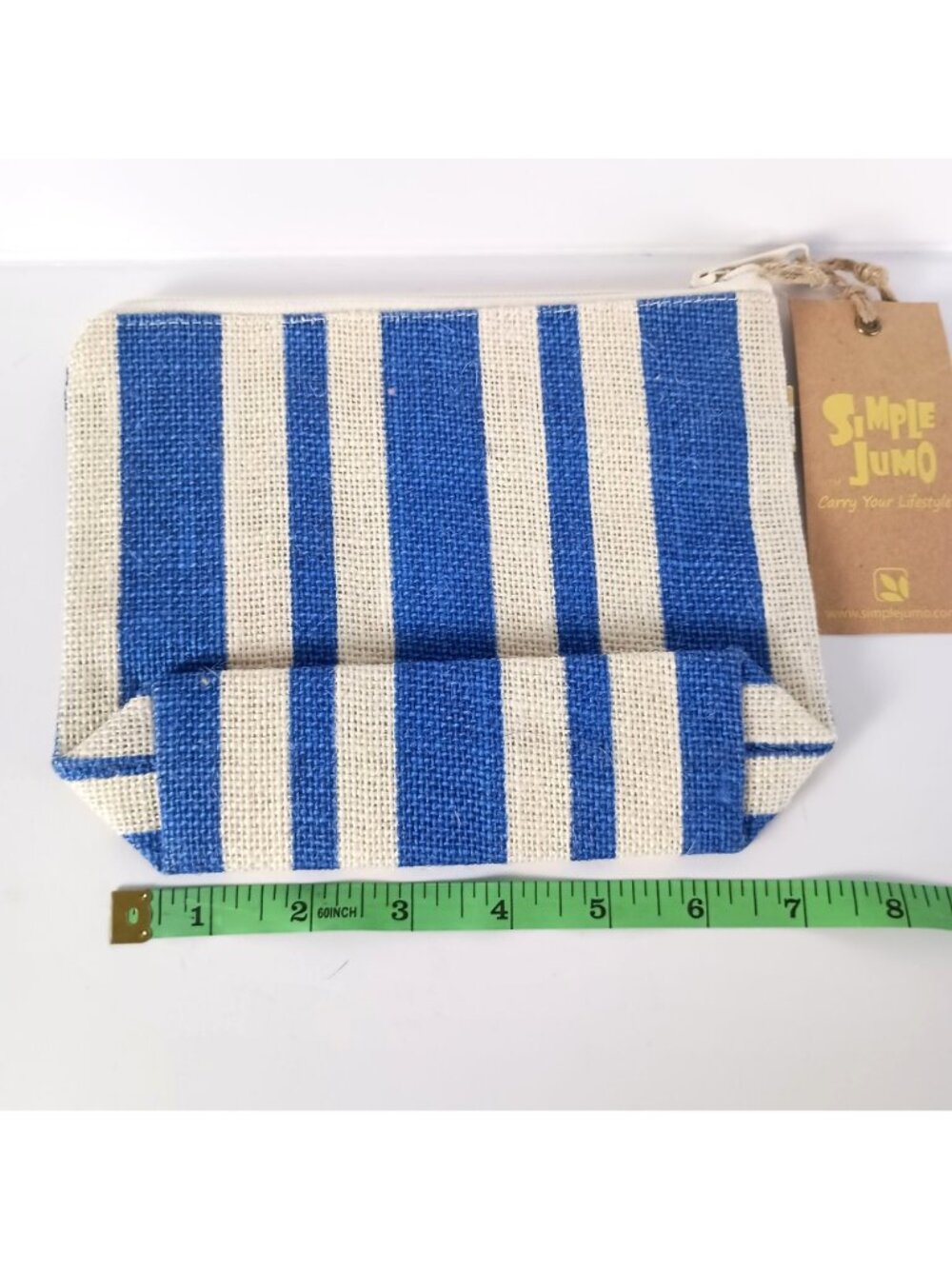 Simple Jumo Blue Stripe Jute Cosmetic Bag Eco Friendly Pouch Organizer NWT - Picture 7 of 8